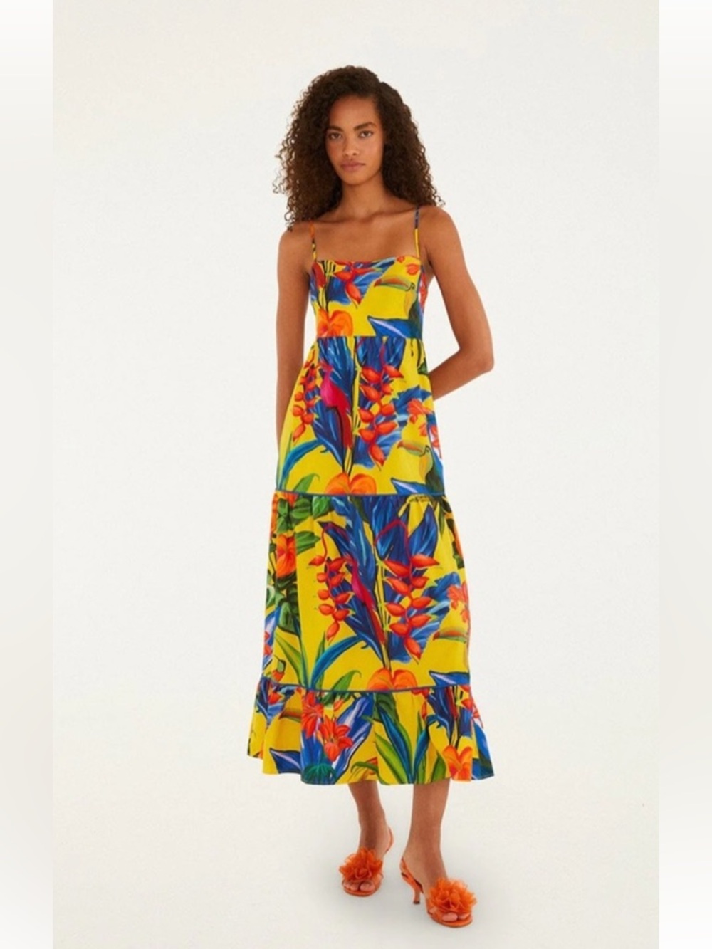 FARM RIO Bright Nature Yellow Maxi Dress  NWT Size L Large